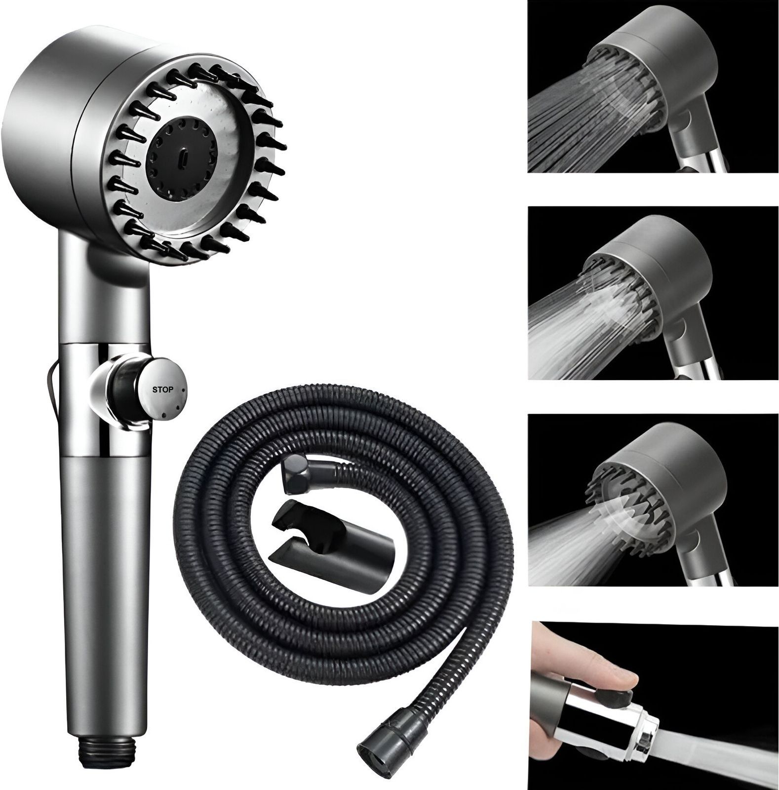spazio by premium quality abs toilet/washroom hand spray/faucet jet with ABS High Pressure Multi Flow Hand Shower Set And Massage Point-1.5M Tube&Hook Handheld-picture-21
