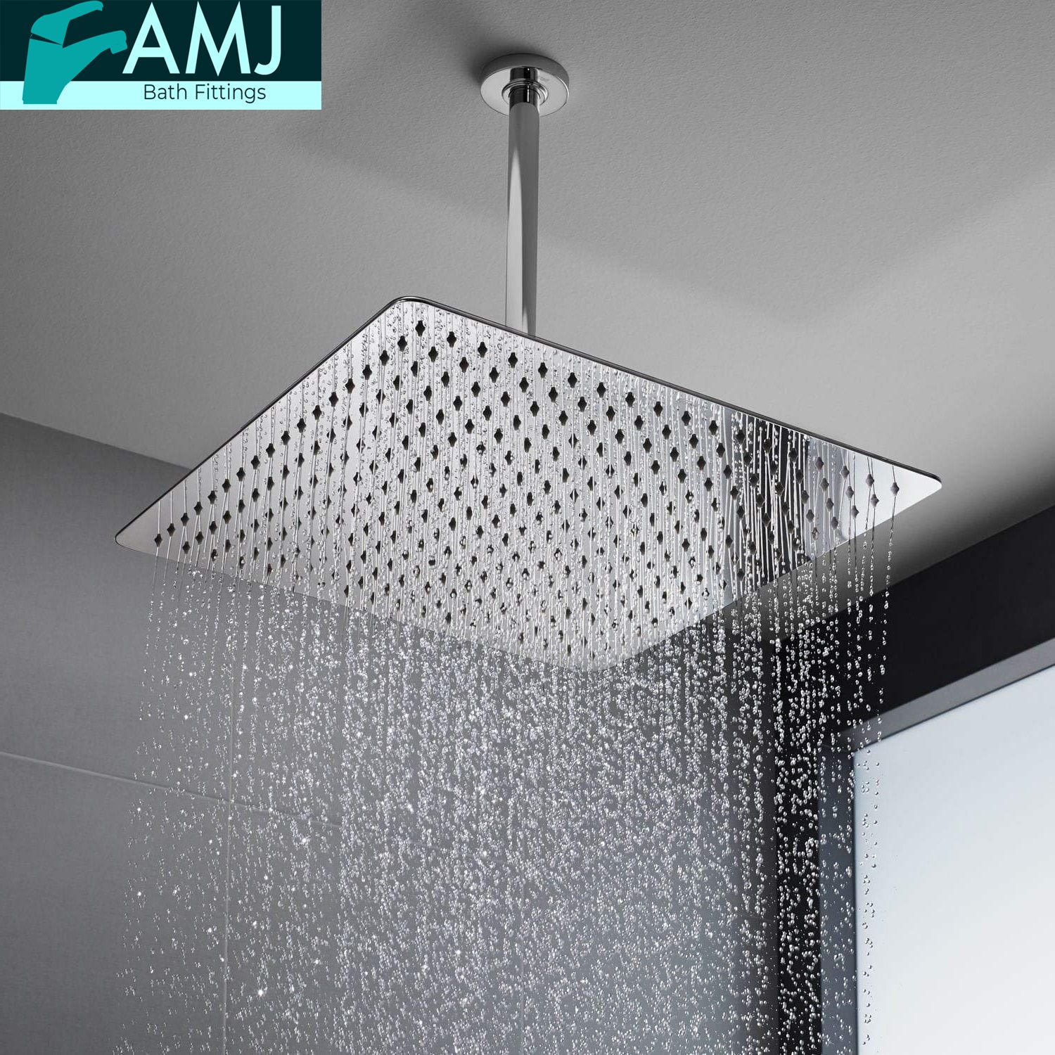 10x10 Chrome Rainfall Shower Head Stainless Steel with 18inch Round Ceiling Arm Fixed Mount-image-33