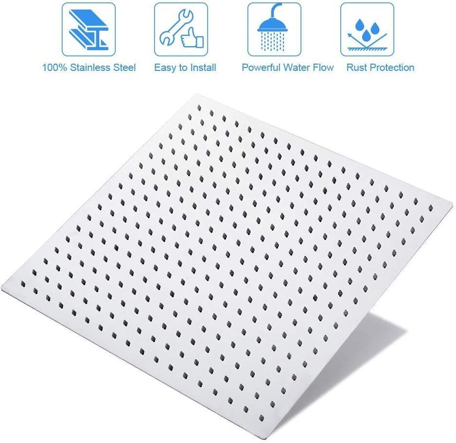 8X8 (8inch) Stainless Steel Rain Shower Head Without Arm (Silver) Fixed Mount