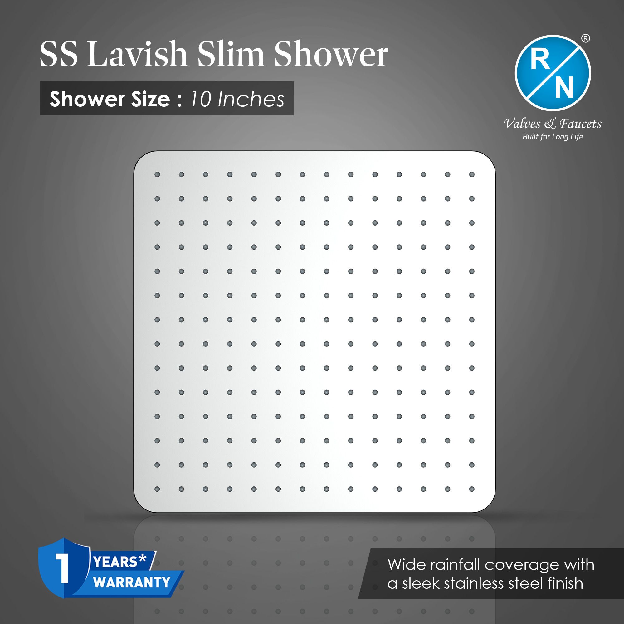 SS Lavish Slim 10" Square Overhead Shower Head | Stainless Steel | Chrome Finish Fixed Mount-image-43