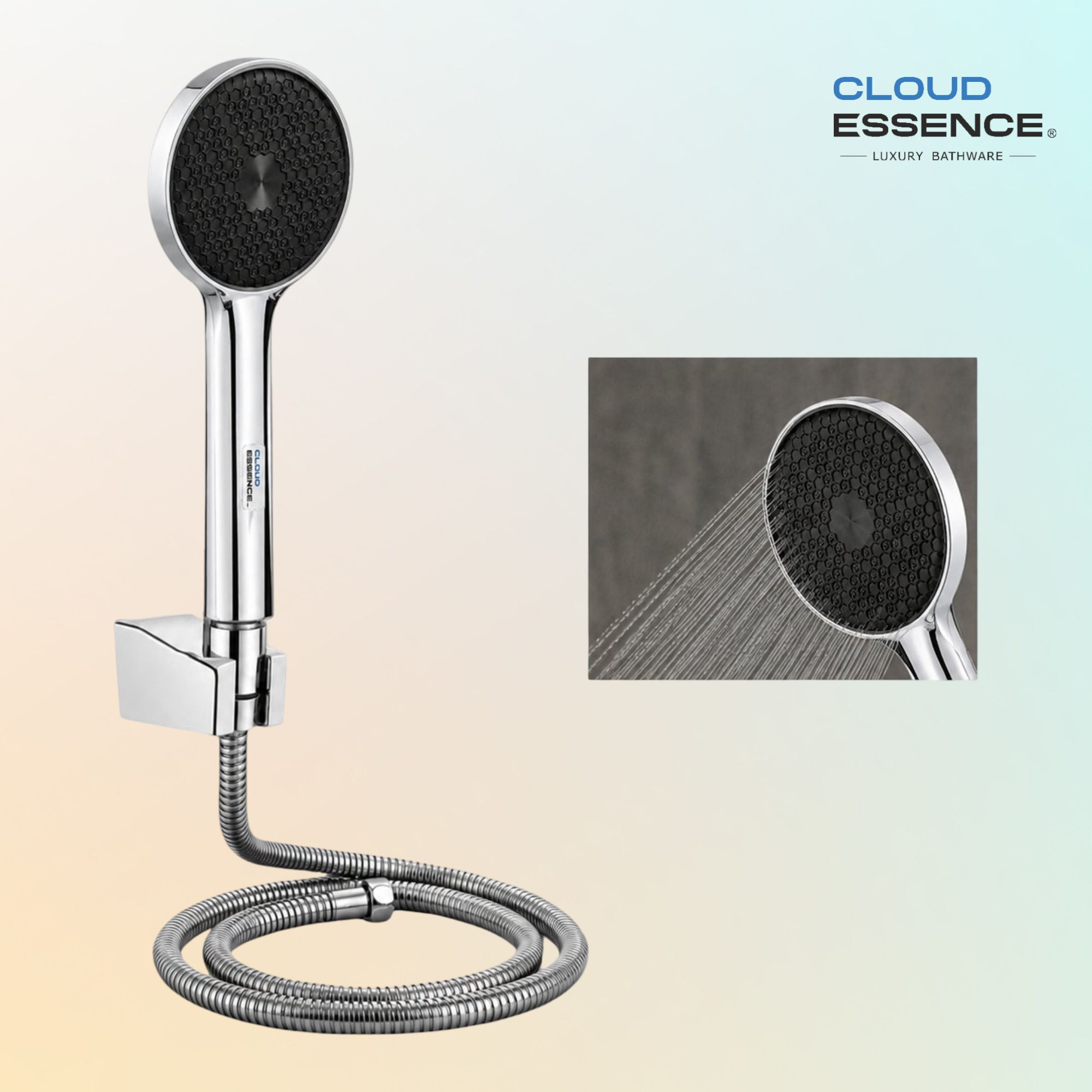 cloud essence by cloud essence Round Honey Comb Premium Chrome Finish, 1.5Mtr SS304 flexible Hose,Wall Hook Handheld-picture-10