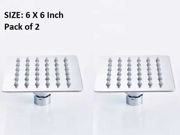 Square Shower 6X6 Inch Overhead Shower, Large Silver - Without Rod Arm Pack of 2 Fixed Mount-image-2