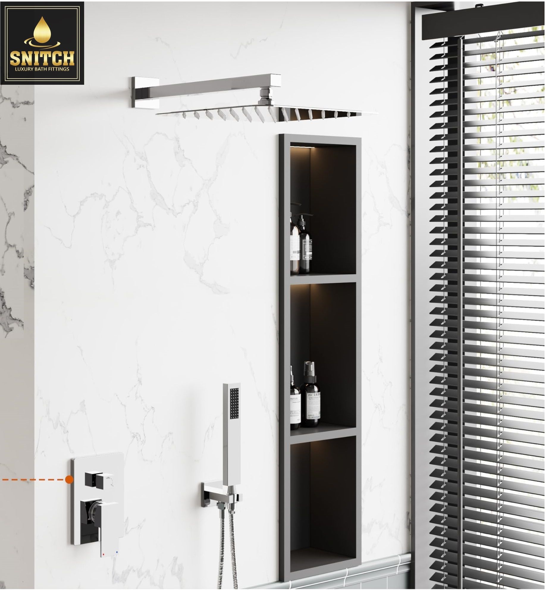 SS-304 Grade, 6x6 Square Over Head Shower With 15-INCH Arm and Wall Flange Fixed Mount-image-28