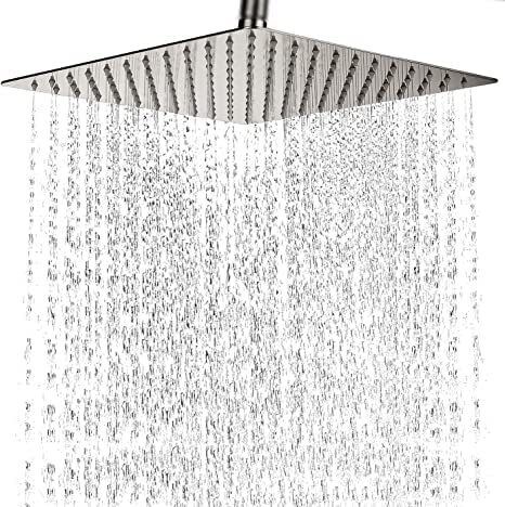 (4x4 inch) Stainless Steel Ultra Slim Rain Shower Head with 9 inch Arm Fixed Mount