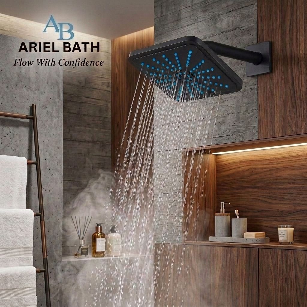 ariel bath 5x5 Rain Shower with Arm & wall Flange Matt Black(B) Fixed Mount-picture-13