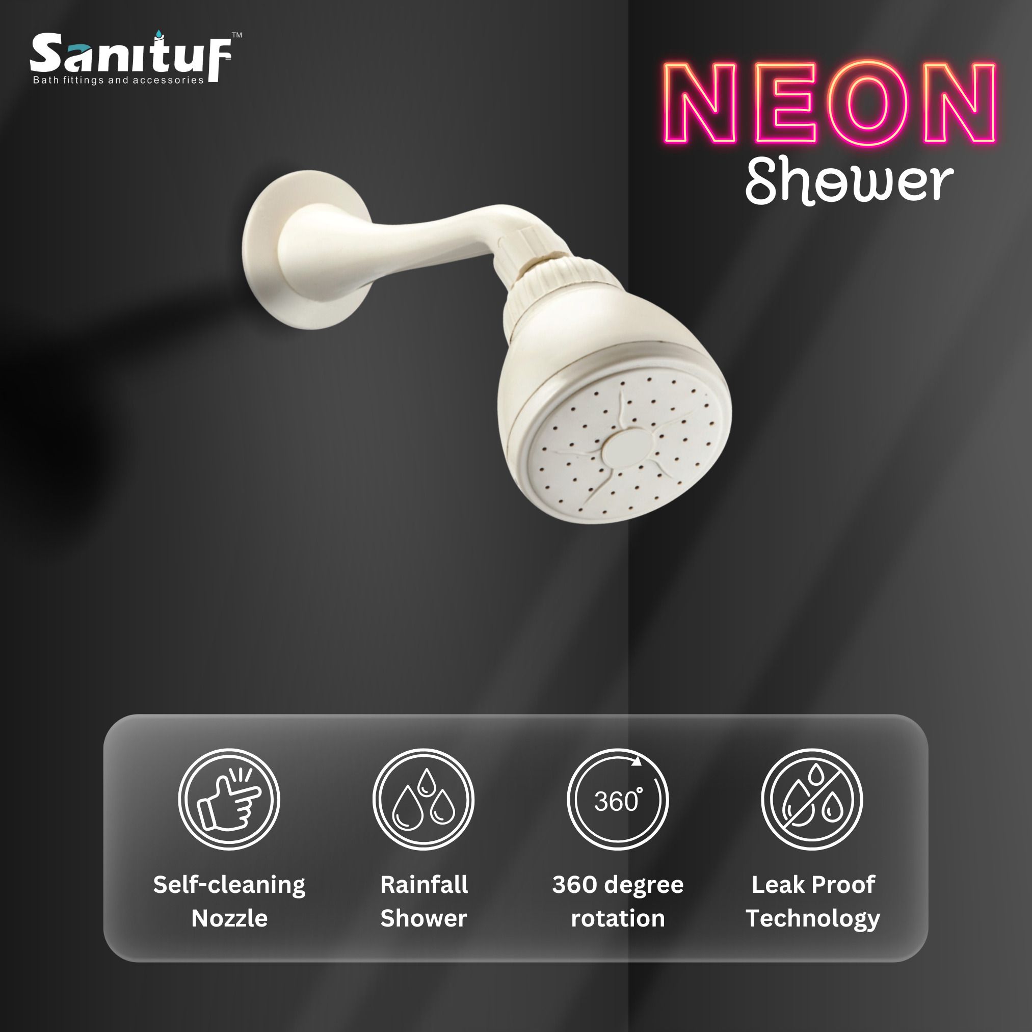 sanituf NEON Round Shower Head for Bathroom with 8 Inch Shower Arm, Wall Mount Shower Fixed Mount-picture-8