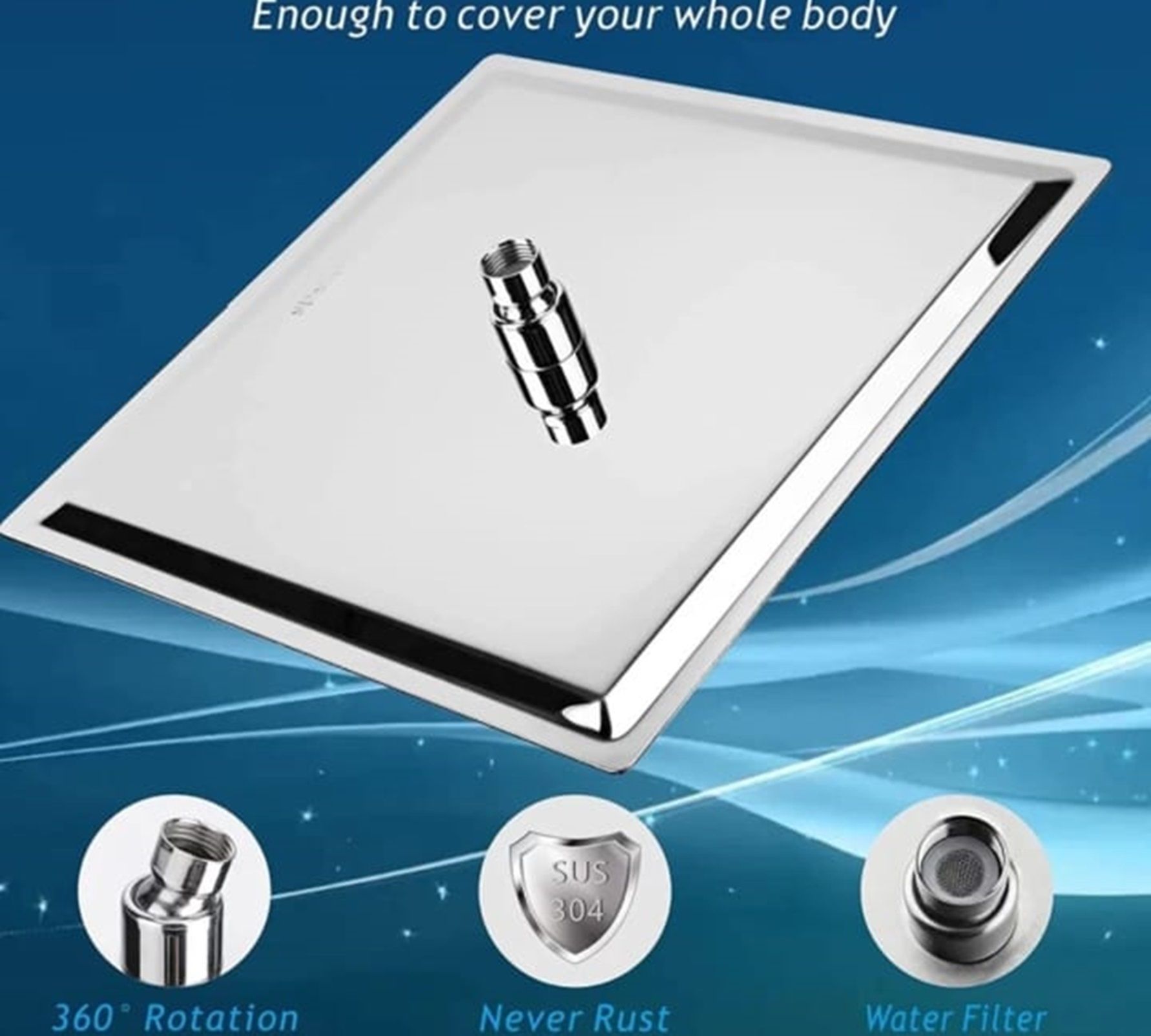 8x8 Premium Quality Shower Head Without Arm Fixed Mount