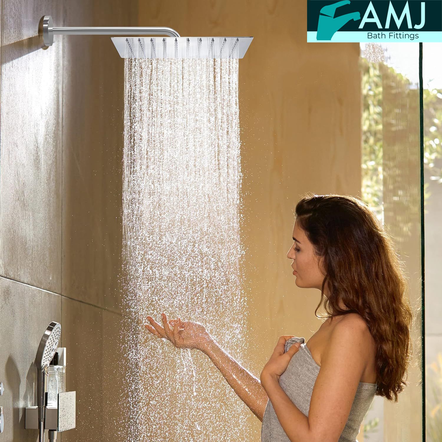 8X8 8inch Mirror SS304 HighPressure Rainfall Shower Head & 24inch Long Bend Arm Fixed Mount-image-18