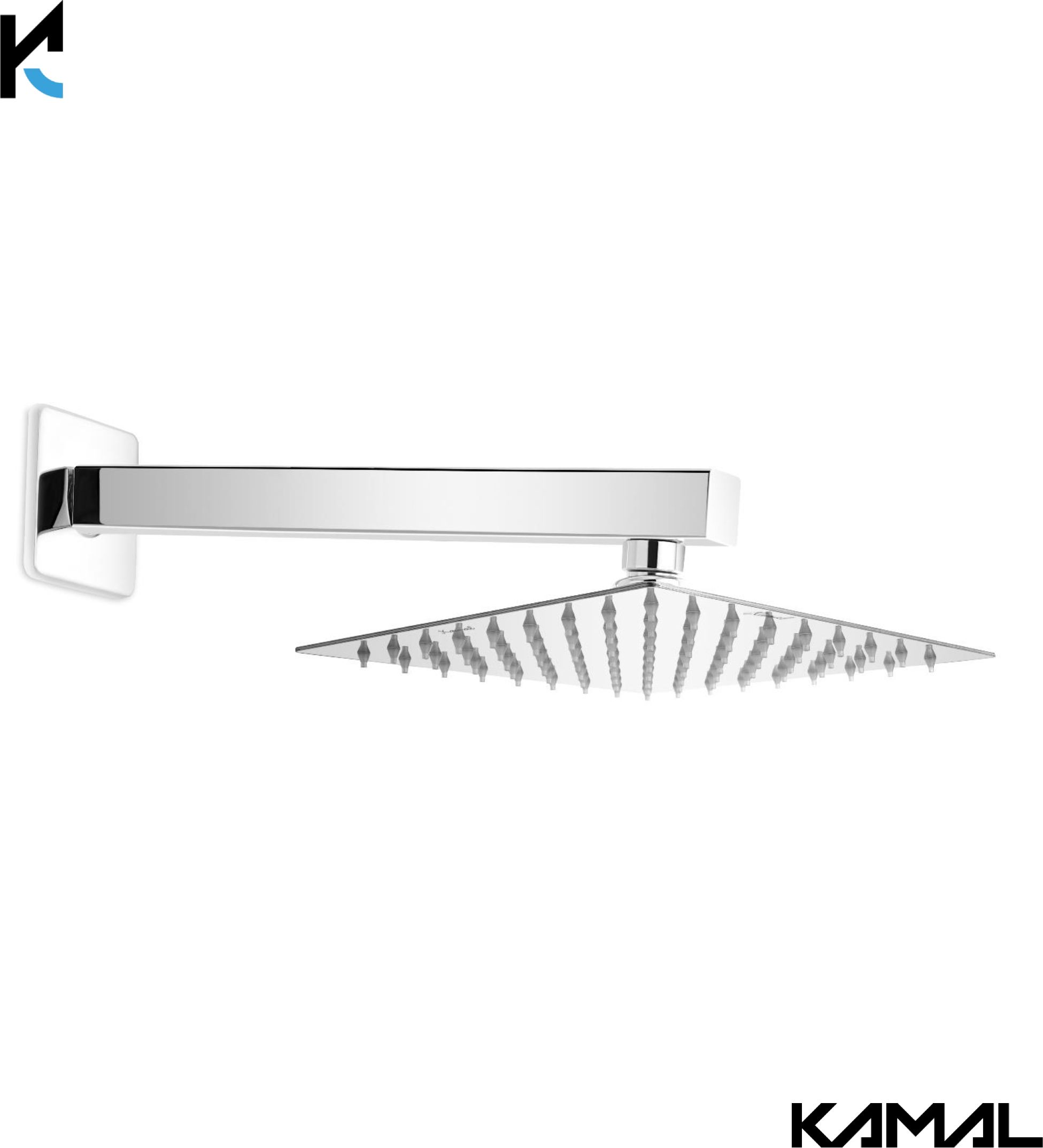 Rain Shower Stainless Steel Ultra Slim 8x8 Inch with 15 Inch Long Arm Fixed Mount