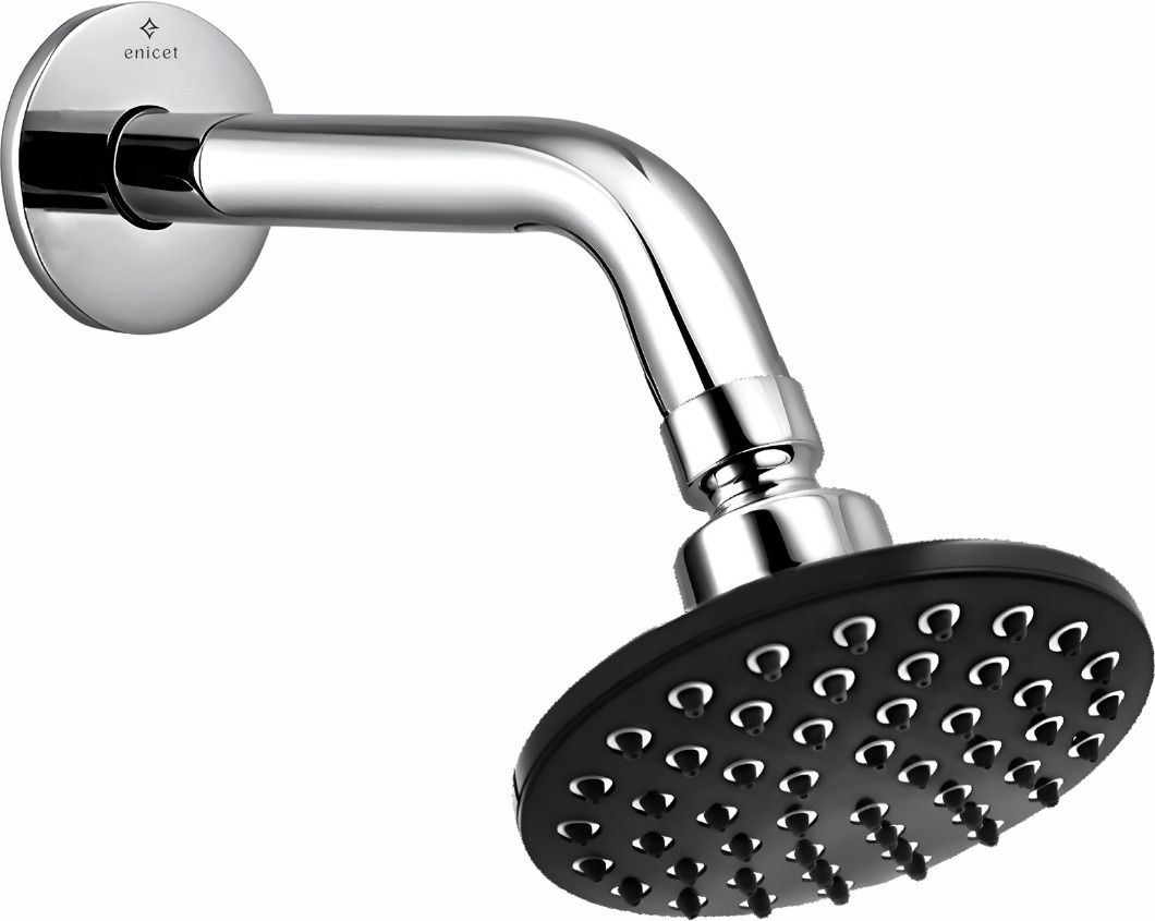 5-INCH Round Shower With Arm & Flange, Bathroom shower set, Chrome Finish Black Fixed Mount-image-17