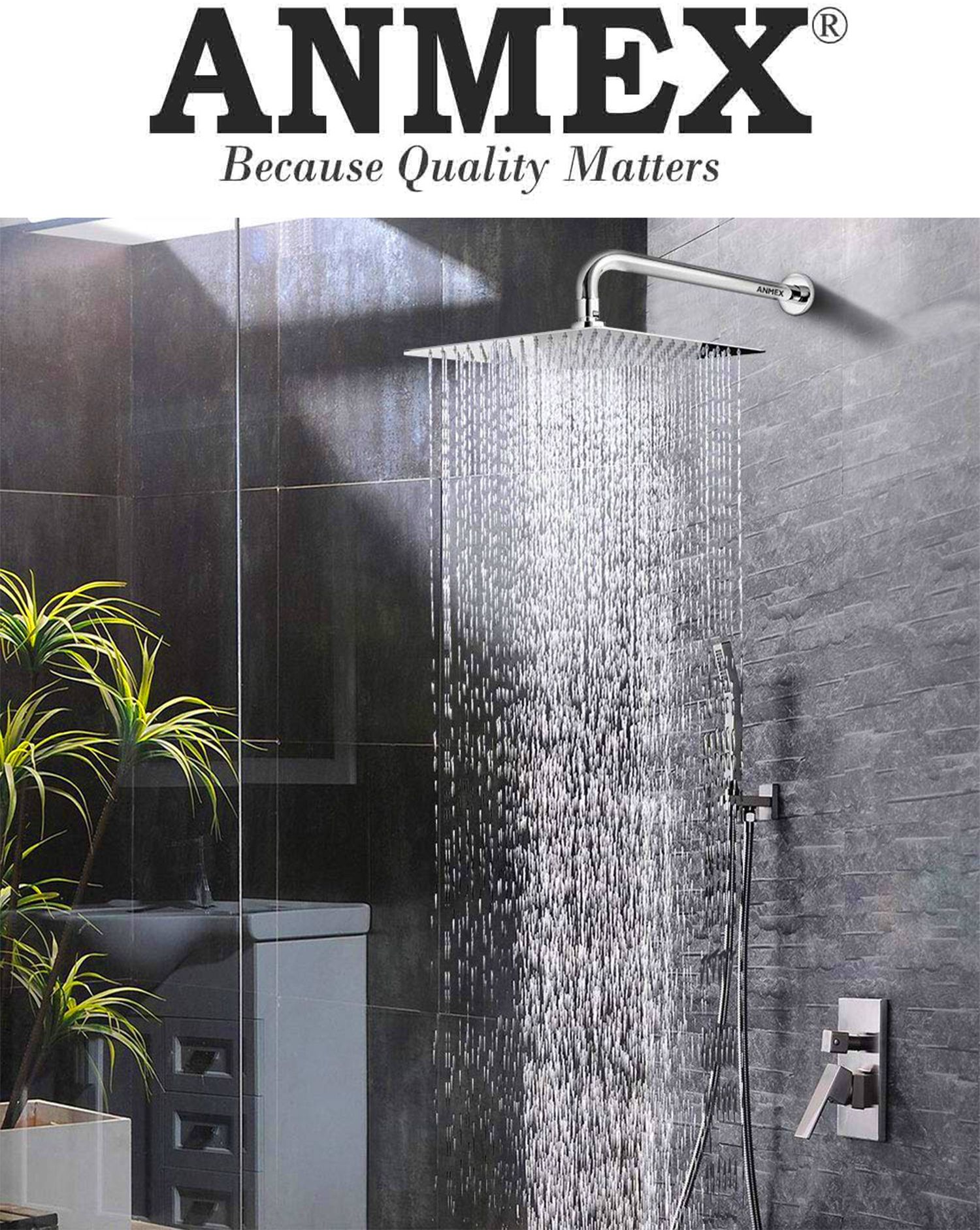 12x12 (12INCH) Super Heavy Ultra Slim Rain with 24inch SS Round Arm Fixed Mount-image-44