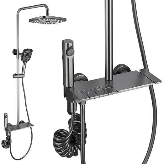 Prossimagen Thermostatic Shower Panel Full Set for Bathroom Shower set 4 in 1 Temperature Display Hand Shower Over head shower Mixture Hot and Cold Jet spray Brass Body-image-34