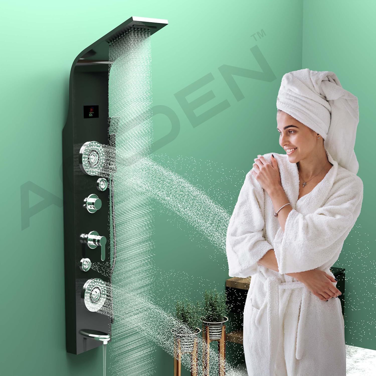 4VIEW 5-in-1 LED Thermostatic Shower Panel Rainfall | Waterfall | Body Massage | Handheld | Temperature Display-image-20