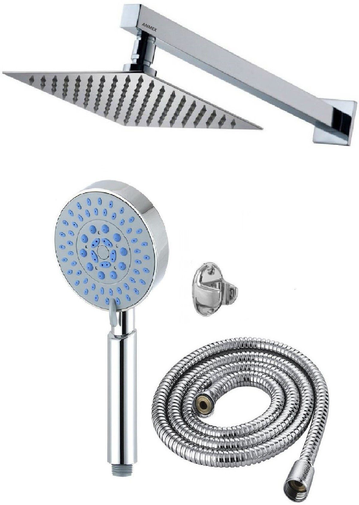ANMEX 10x10 Ultra Slim Rain Shower Head with 24inch Arm Plus 5 Gear Adjustable Rain Spray Hand Shower 1.5mtr SS Shower Tube and Wall Hook-image-28