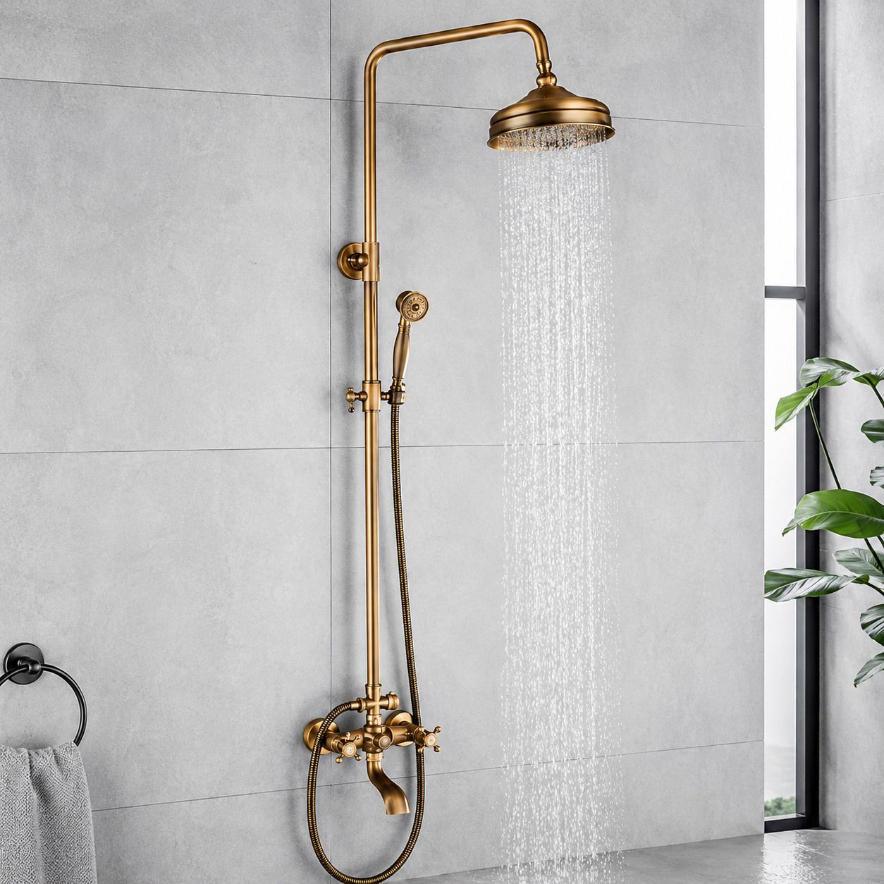 JABON BAGNO JABON BAGNO Antique Brass 3-in-1 Multi-Function Shower Panel | Wall Mounted Premium Shower System | Luxury Bathroom Shower Panel Rain Shower, Hand Shower and Bucket Filler-image-37