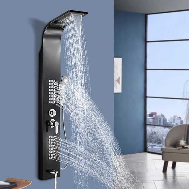 RUVEL Shower Panel - Wavera 5 Water Functions Shower Panel (Stainless Steel Grade 304) With Top Rainfall Water Outlet, Waterfall Outlet-image-38