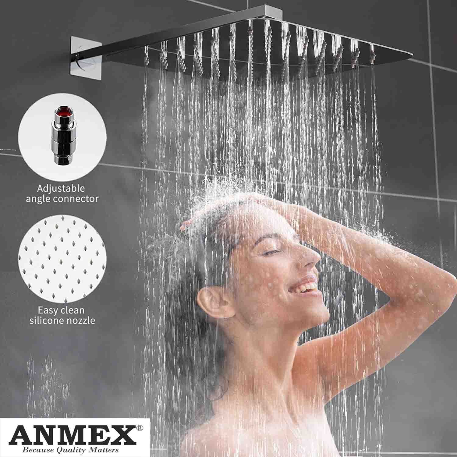 anmex 10x10 (10inch) UltraSlim Heavy Rain Shower Head with 24inch Arm Fixed Mount-picture-21