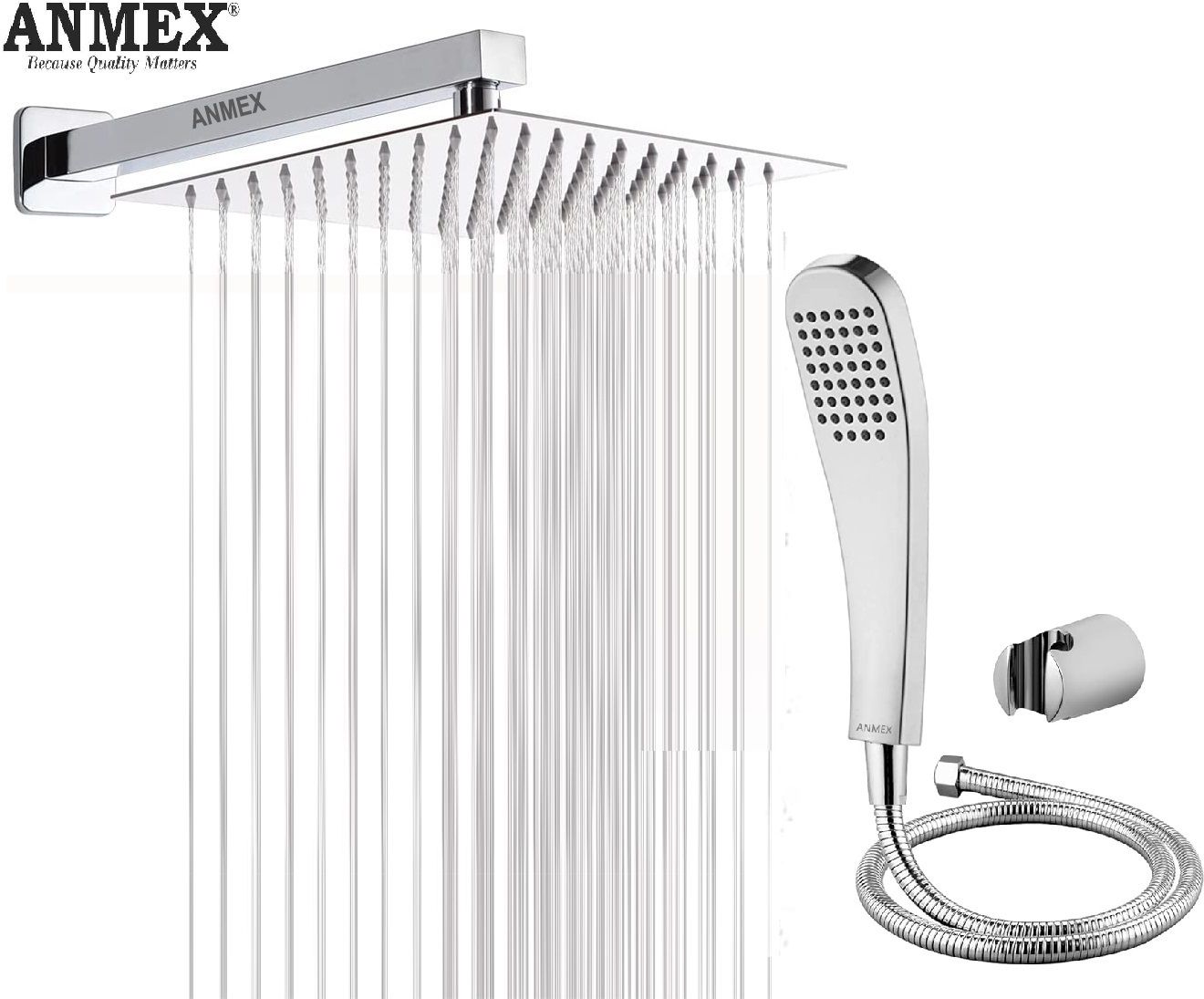 ANMEX Heavy SS304 HighPressure ShowerHead & BRASS Nut Shower Arm 6X6+15INCH ARM)-image-14