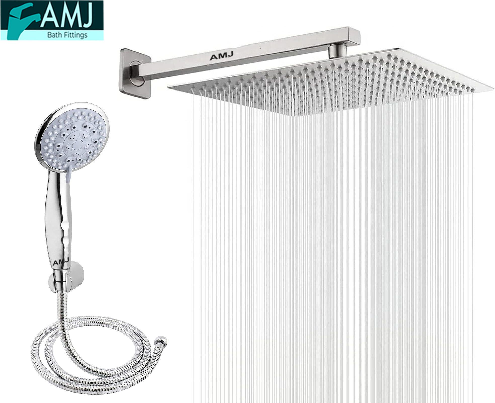 AMJ COMBO of SS304 UltraSlim High Pressure Rainfall Shower Head With Shower Fit Arm HandShower (ABS),SS304 1.5mtr Tube And Hook 8X8+18Inch Arm+HandShower Set)-picture-47