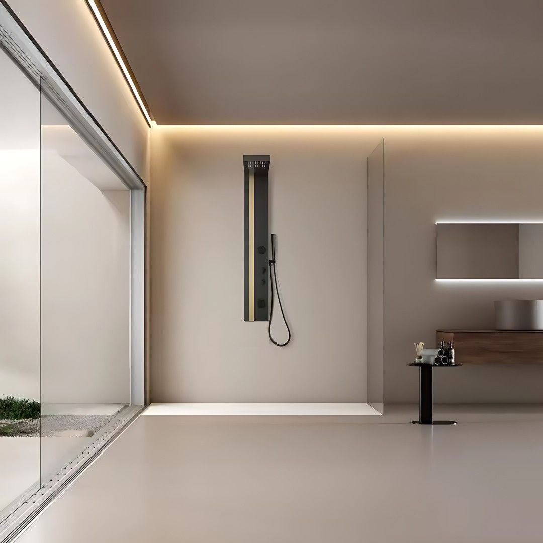 Prossimagen Thermostate Shower Panel Matte Black Gold Adition 5 in One Tower System, Body Massage Spray Handheld Shower Wall Mount Easy Connect Shower Panel Stainless Steel 304-image-21