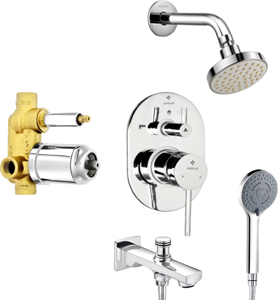 ENICET Brass High Flow Diverter Set With Spout and Shower, Chrome Finish, Single Lever Diverter Set For Bathroom, Bathroom Shower Set, Shower System, Mixer Tap Set, rain flow-picture-48