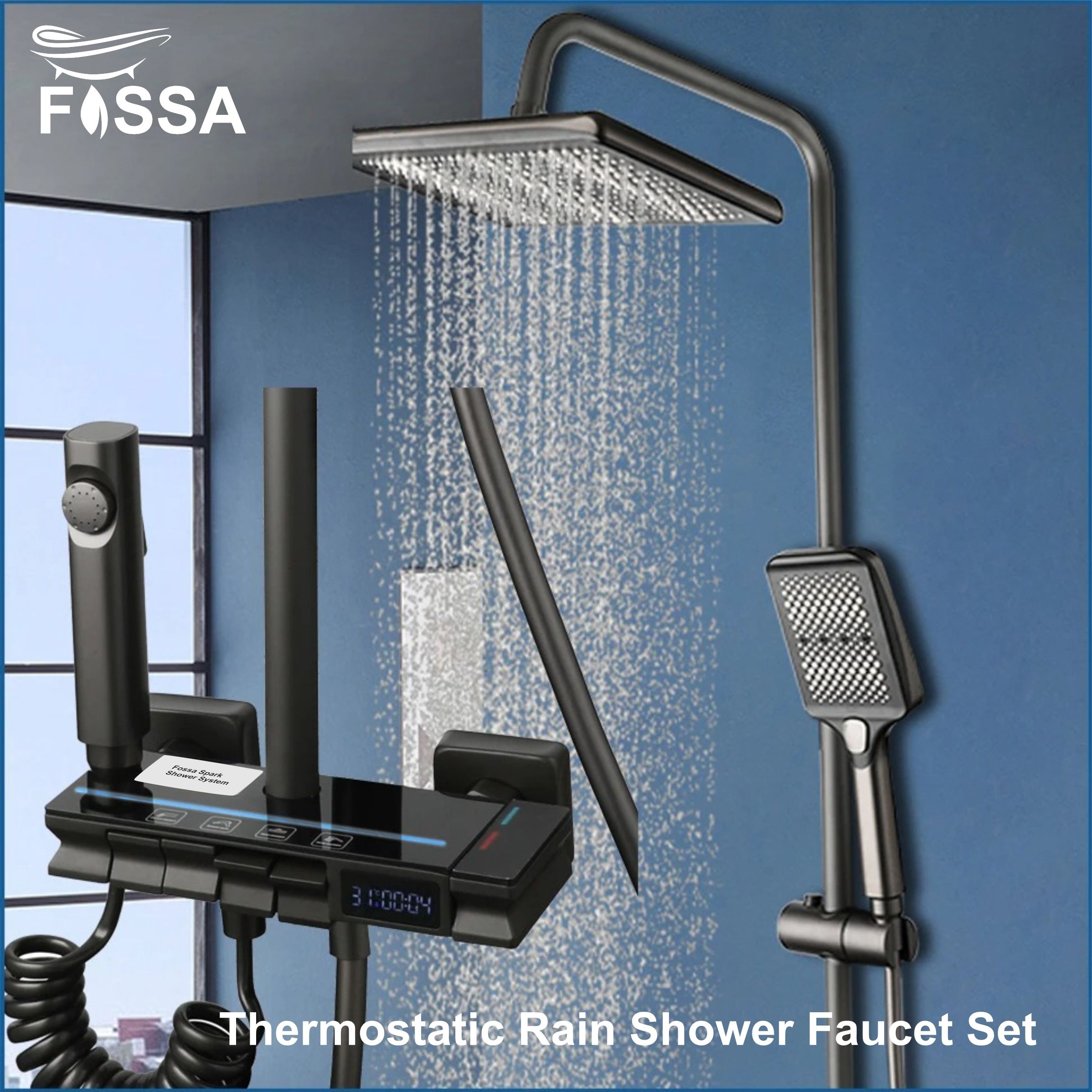 Fossa Shower System with LED Digital Display Shower Faucet Set Modular Shower Panel Rain Fall-image-27