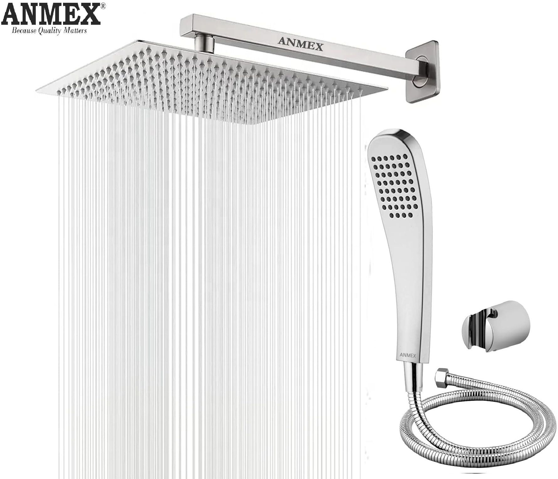 ANMEX Heavy SS304 HighPressure ShowerHead & BRASS Nut Shower Arm 8X8+15INCH ARM)-image-15