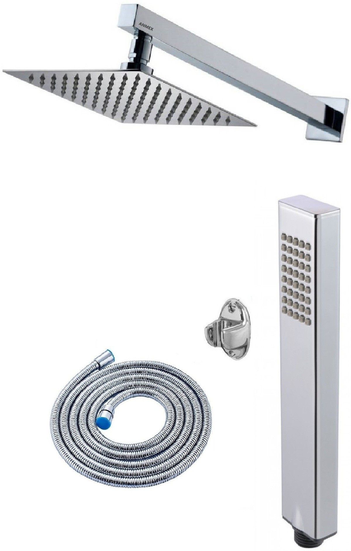 ANMEX 10x10 (10inch) Ultra Slim Rain Shower Head with 24inch Arm Plus Arctic Hand Rain Shower with 1.5mtr SS Tube and Wall Hook-picture-42