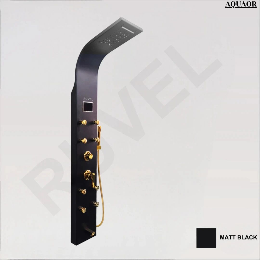 Dot Shower Panel - Aquaor with Hydropowered LED Light + Digital Display & 6 Water Functions With Top Rainfall Water Outlet, Waterfall Outlet, (Matt Black)-picture-11