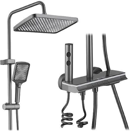 Prossimagen Advanced Grey Shower Panel - 5-in-1 Bathroom Shower Set with Overhead Shower Shower, Handheld Shower Head, Hose, Single Lever Wall Mixer, and Automatic Features-image-31