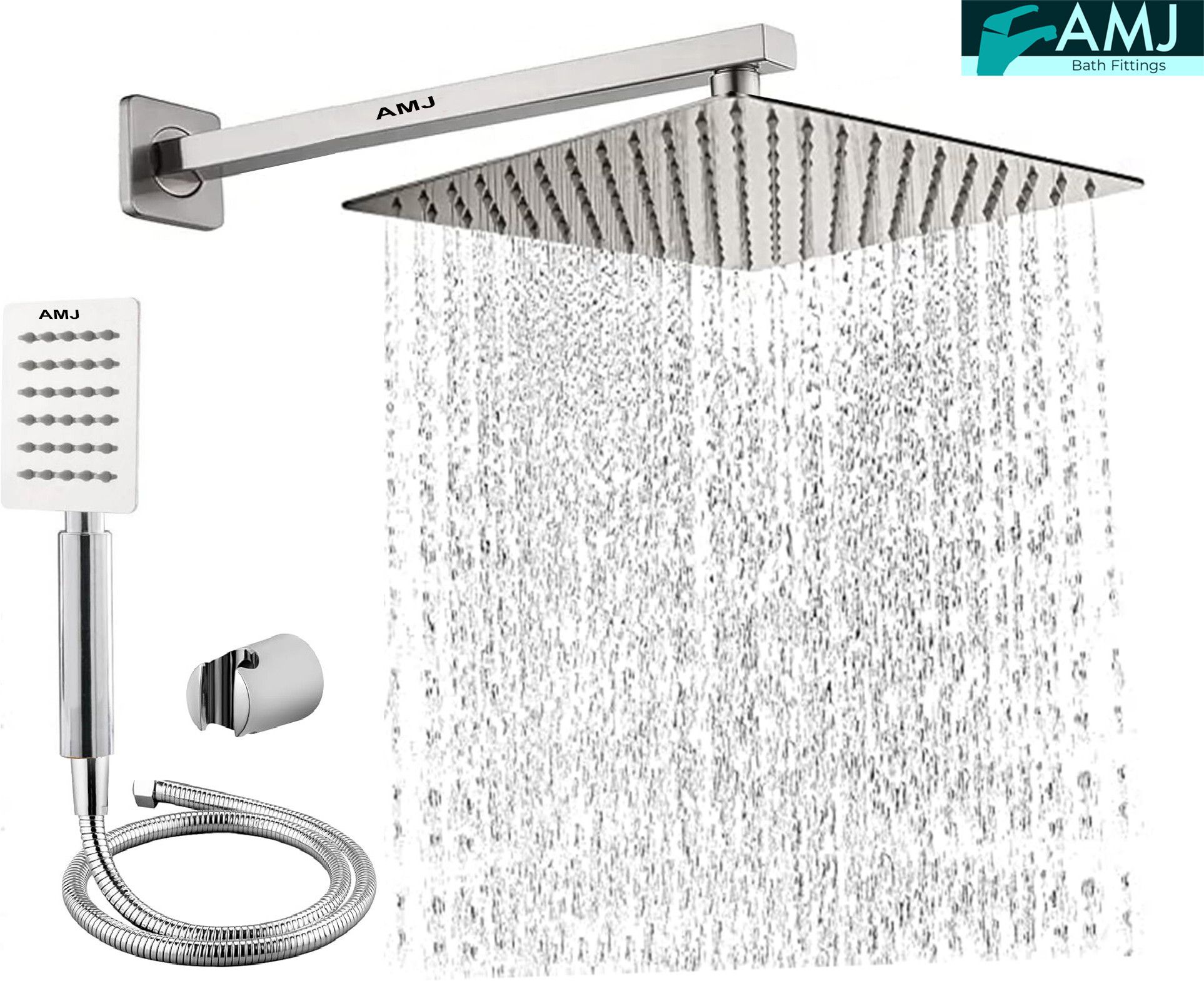 AMJ COMBO of SS304 UltraSlim High Pressure Rainfall Shower Head With Shower Fit Arm HandShower (SS),SS304 1.5mtr Tube And Hook 10X10+24Inch Arm+HandShower Set)-picture-32