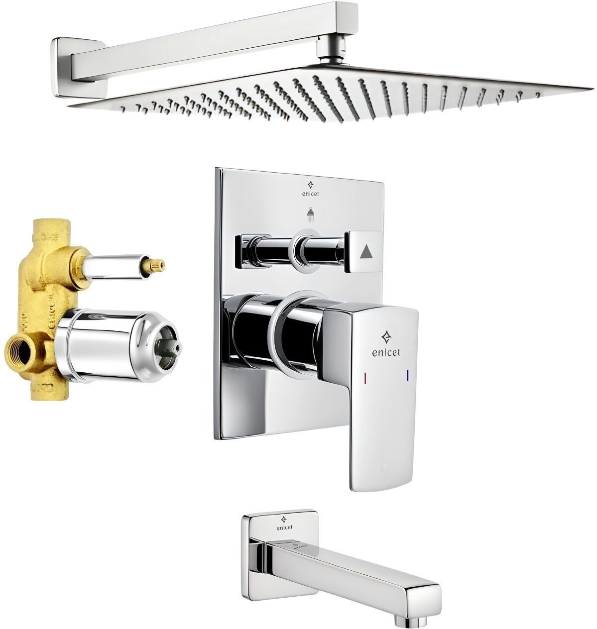ENICET N53 Brass High Flow Diverter Set With 12In Overhead Shower | Bathroom Shower Set | Shower System | Hot And Cold Water Mixer | Diverter combo rain flow-picture-18