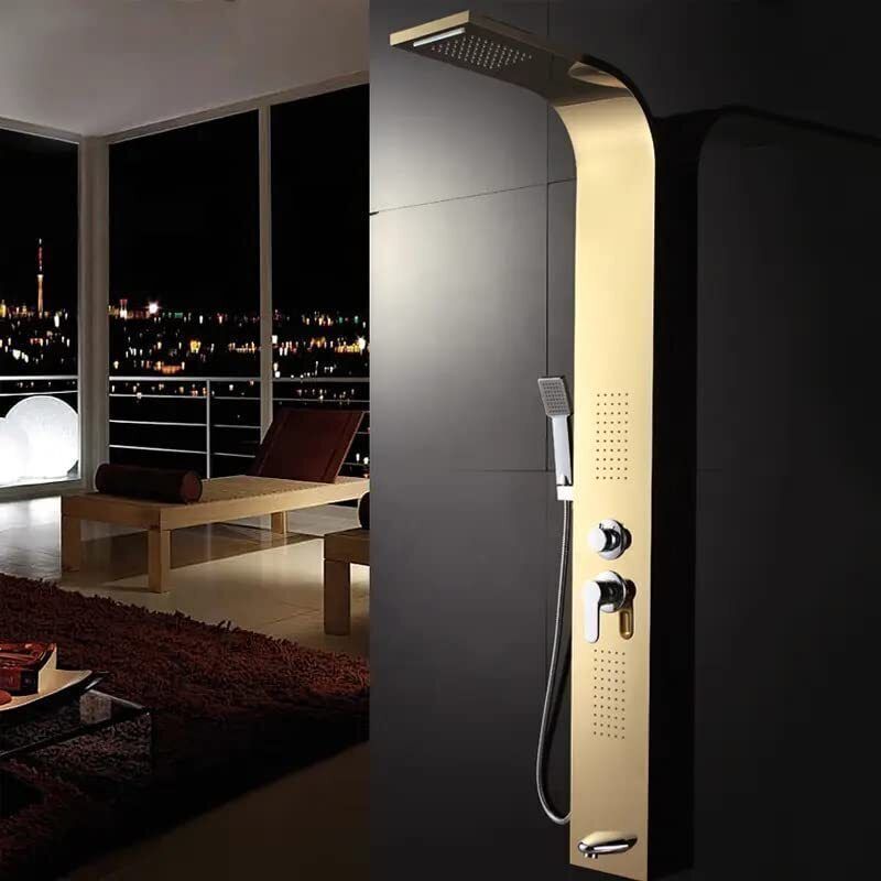 Prossimagen Shower Panel Rainfall Shower, Body Massage Spray Handheld Shower Wall Mount Easy Connect Shower Panel Kit Luxury Gold Shower Panel 6 in One With LED Display Tower System Gold Color-image-25