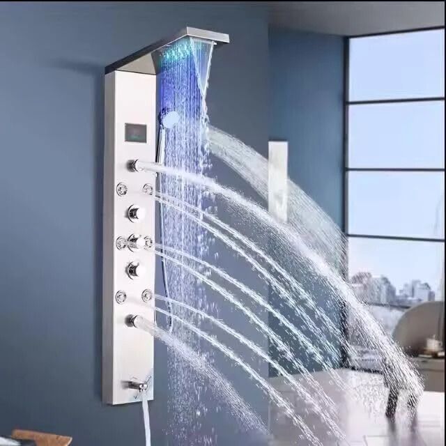 Dot Thermostate Shower Panel Stainless Steel 304 Shower Panel 8 in 1 System With Temperature Digital LED | Body Massage | Overhead Shower Dual Flow | Body Jet | Handheld Shower Spray-image-9
