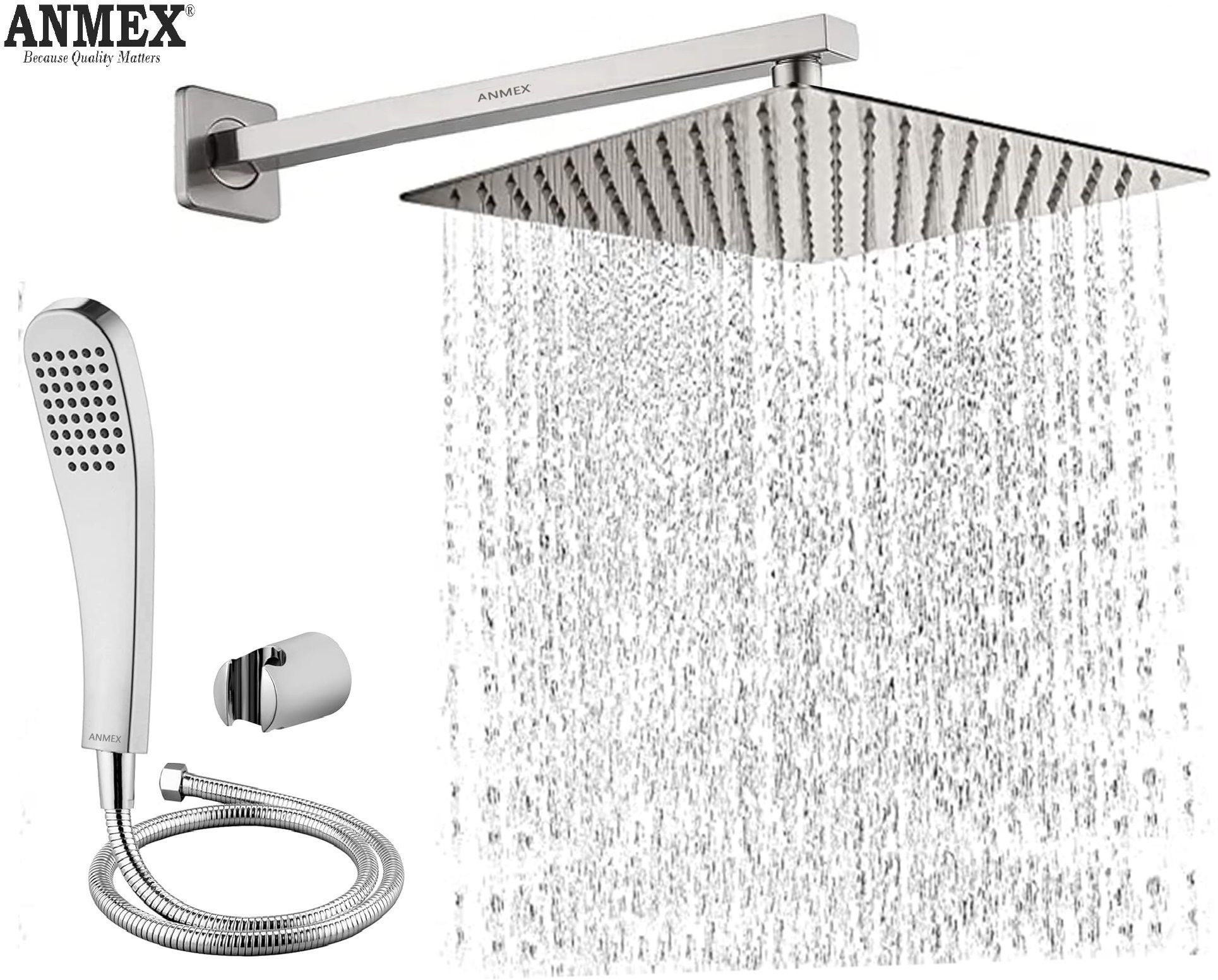 ANMEX Heavy SS304 HighPressure ShowerHead & BRASS Nut Shower Arm 10X10+24INCH ARM)-image-13