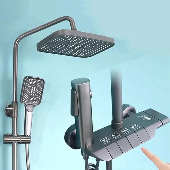 FOURVIEW 4-Button Control | Rainfall + Waterfall | Hand Shower | Jet Spray Thermostatic Shower Panel | Wall Mounted | Stainless Steel 304 Body