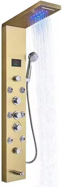 Prossimagen Thermostatic Shower Panel Stainless Steel 304 Grade Gold Color 8 in 1 System, Rainfall Shower, 8 Body Jet Spray, Handheld Shower, Temperature Display Easy Connect Shower Panel Kit-image-31