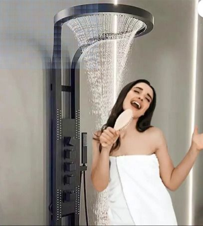 Allwinsink Black Finish Wall-Mounted Multi-Function Shower System with Brass Mixer 550mm Wall-Mounted Multi-Function Shower System with Brass Mixer Rainfall, Jet-image-4