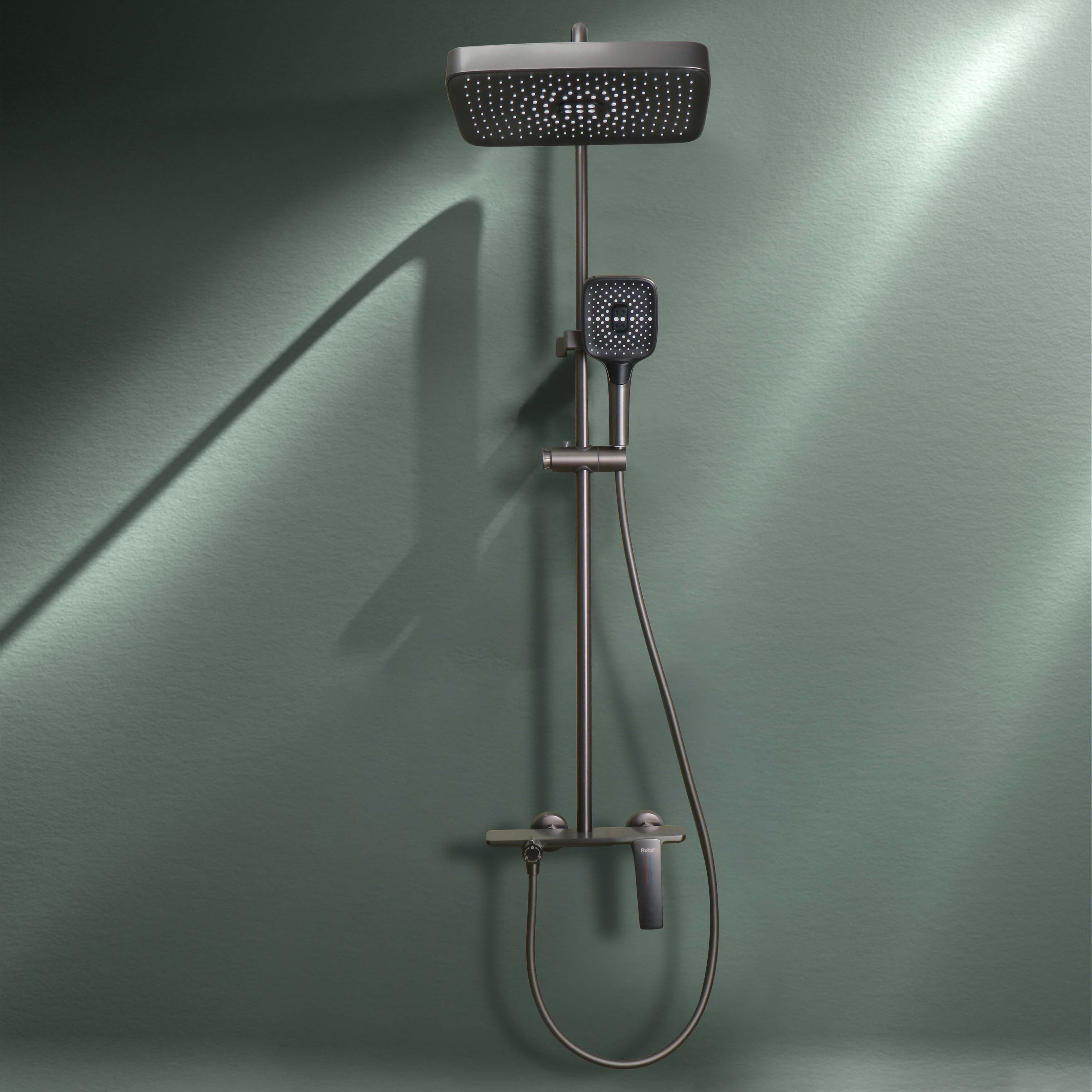 Ruhe Rain Smart Shower Panel Set, Wall-Mount 3- Flow Functions (Gun Metal) 3 mode handshower with rainfall shower, Control dial & temperature control lever-picture-39