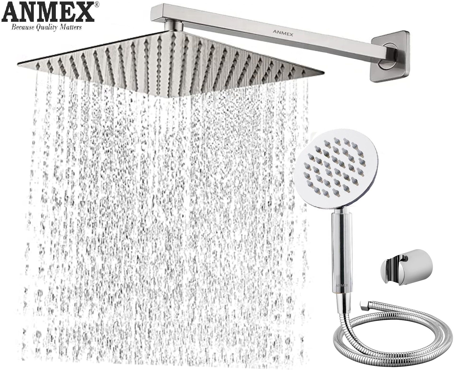 ANMEX HandShower (SS),SS304 1.5mtr Tube And Hook 12X12+24Inch Arm+HandShower Set)-picture-27