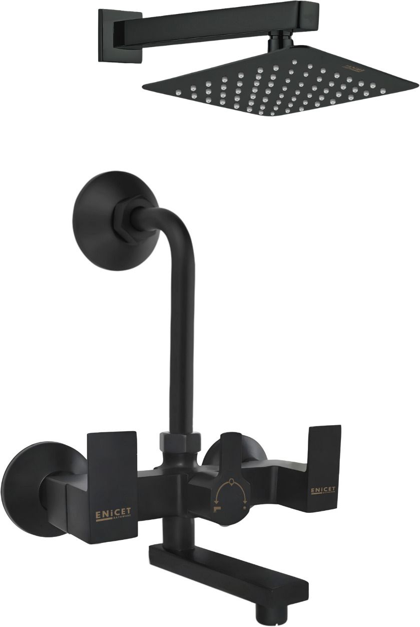 ENICET 2-in-1 Wall Mixer Tap with L Bend | Hot & Cold | Matte Black | Modern Design rain flow-picture-37