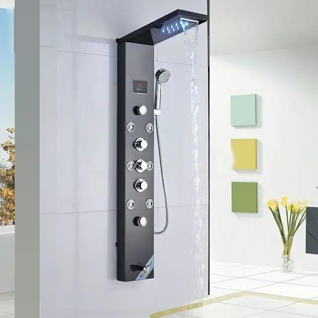 Prossimagen Shower Panel Rainfall Shower, Body Massage Spray Handheld Shower Panel Wall Mount Easy Connect Shower Panel Kit Black Color Luxury Shower Panel 6 in One With LED Display Tower System-image-48