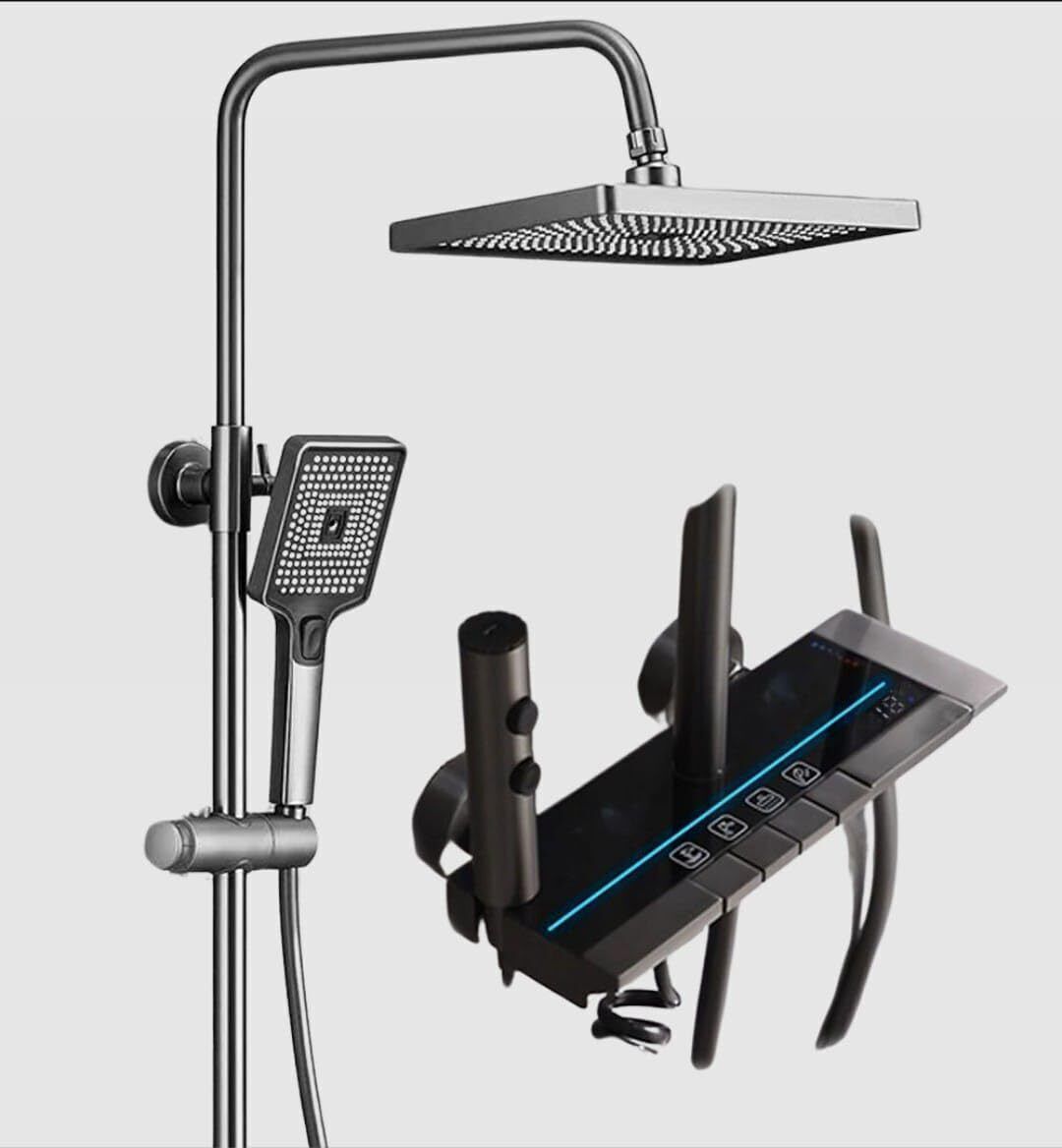Prossimagen Shower Panel with Digital Piano Switches - Thermostatic Shower Set Mixer, Hand Shower, Waterfall Spout-image-20
