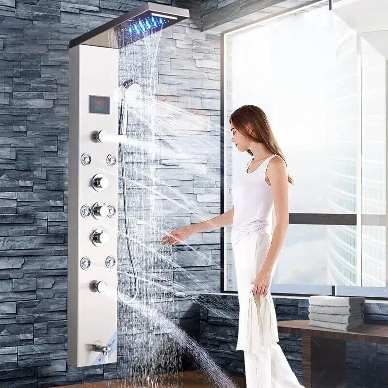 Prossimagen Shower Panel Stainless Steel 304, 8 in 1 Thermostatic System With LED Rainfall Shower | Hot & Cold Water Adjustable | Hand Shower | Body Mist Spray Shower | Body Mist Spray Shower Panel For Bathroom-image-35