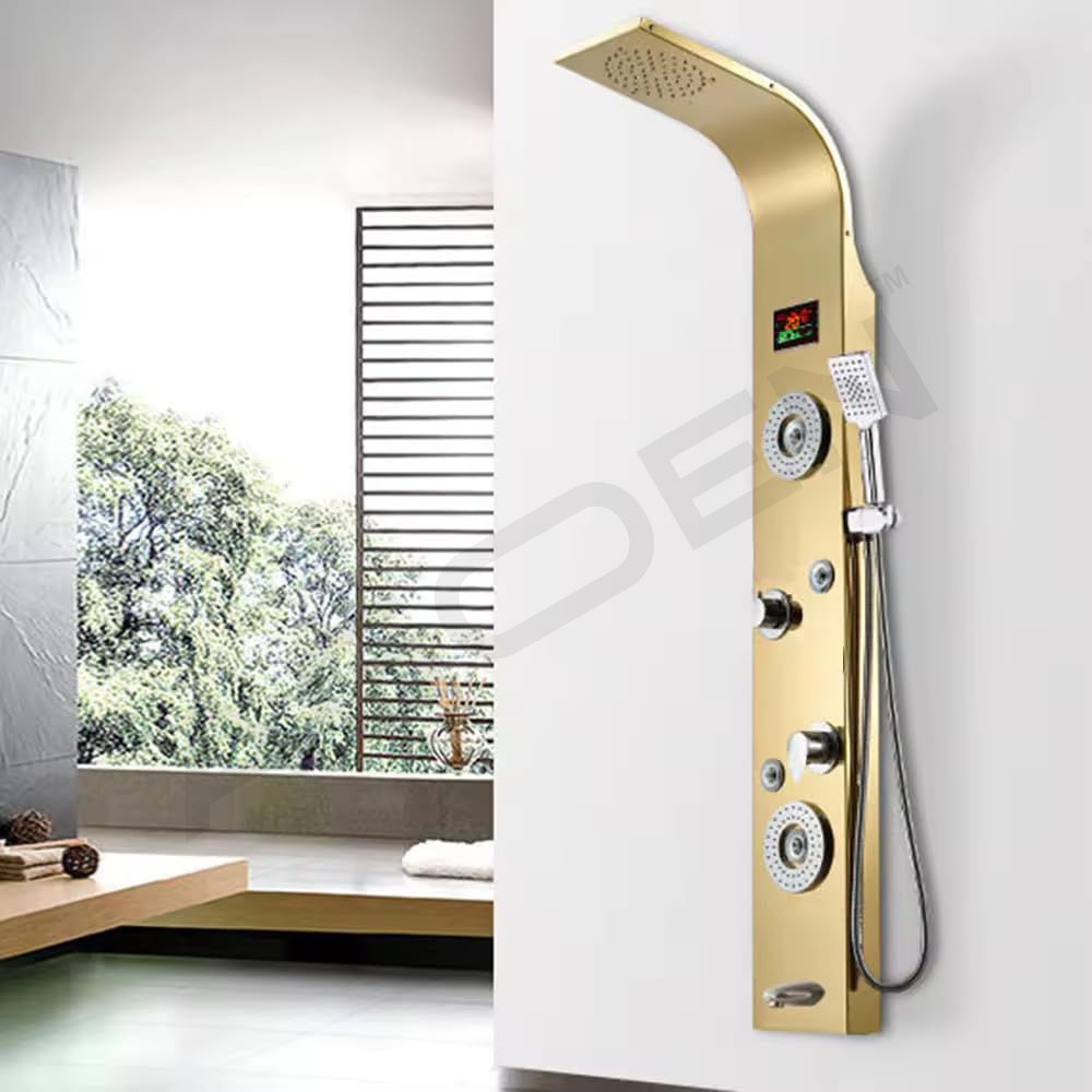 FOURVIEW 5-in-1 LED Thermostatic Shower Panel with Body Jets & Hand Shower 5-in-1 LED Thermostatic Shower Panel Rainfall | Waterfall | Body Massage | Handheld | Temperature Display