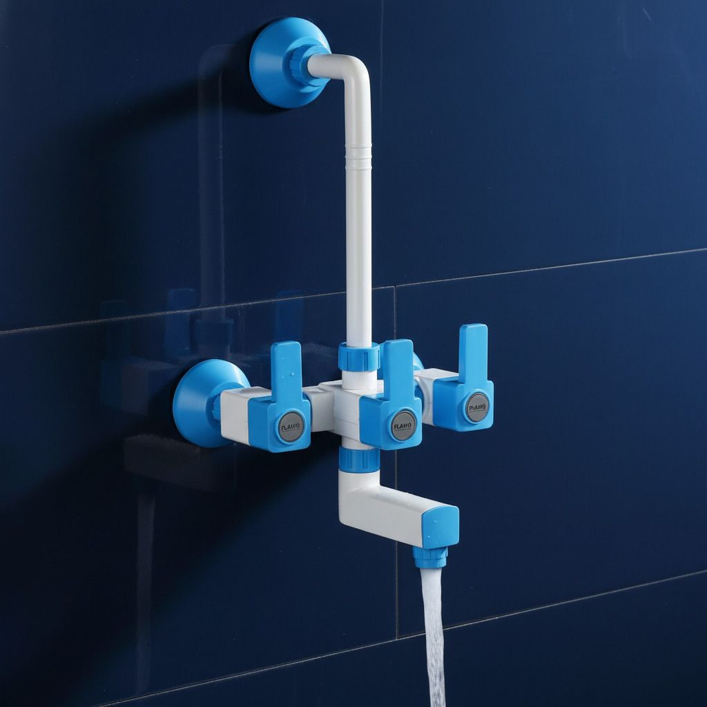 Flavio Uno Series Wall Mixer | Wall Mixer for Bathroom | Hot & Cold Mixing | White & Blue 3-picture-27
