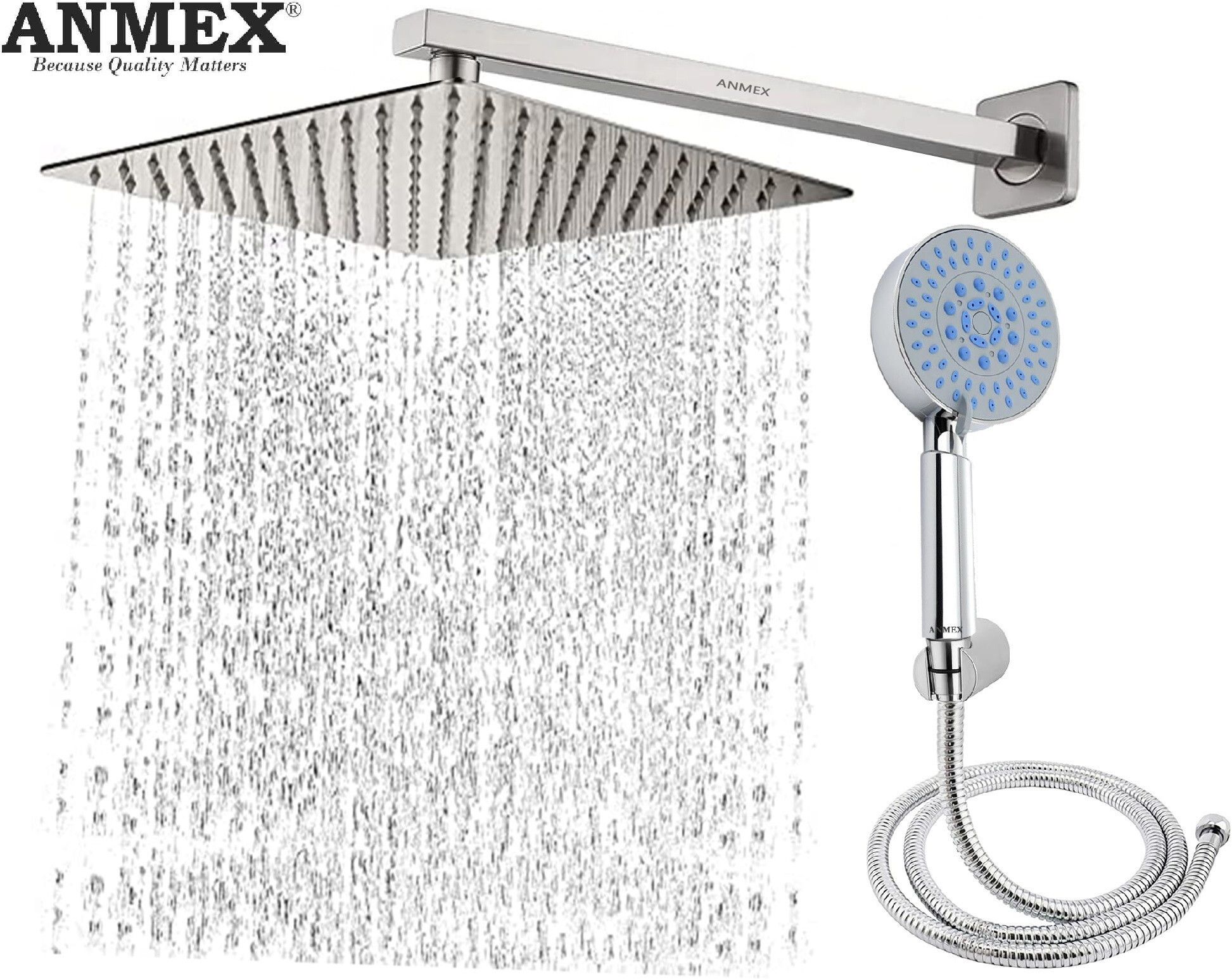 ANMEX COMBO of SS304 UltraSlim High Pressure Rainfall Shower Head With Shower Fit Arm HandShower (ABS),SS304 1.5mtr Tube And Hook 12X12+24Inch Arm+HandShower Set)-picture-19