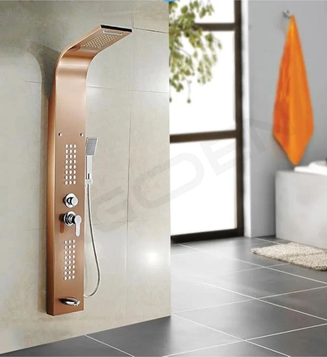 Bzcarts PVD Rose Gold S.S. 304 Thermostatic 5-in-1 Shower Panel Tower Wall-Mounted Spa Shower System with Mixer, Body Jets & Handheld Spray Waterfall-image-6