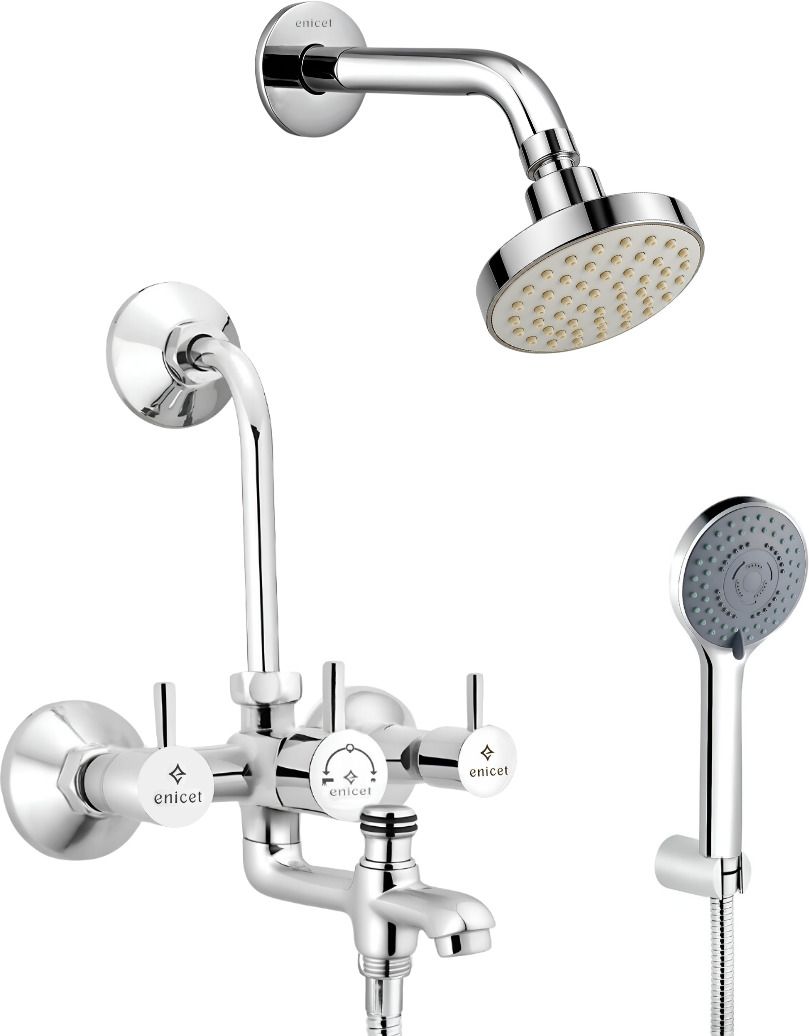 ENICET Brass Wall Mixer With Overhead Shower, 190mm Long Bend Pipe, Chrome Finish, Shower Set, Wall Mixer for Bathroom, Water Mixer Tap for Bathroom Full Set, rain flow-picture-21
