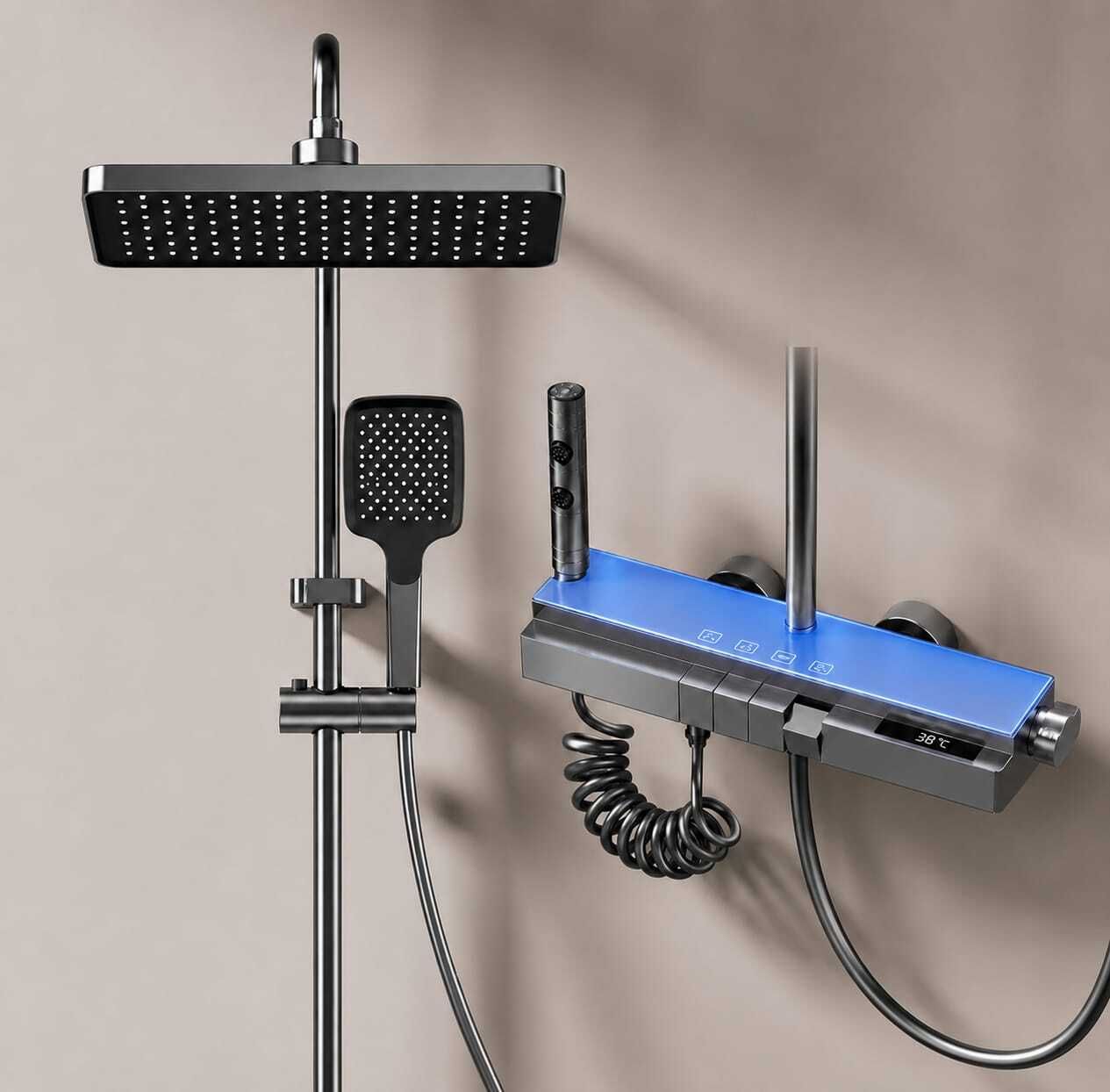 JABON BAGNO 4-in-1 Stainless Steel Shower Panel with LED Temperature Display | Rain Shower, Bucket Filler & Hand Shower | Wall Mounted Shower Tower-picture-10